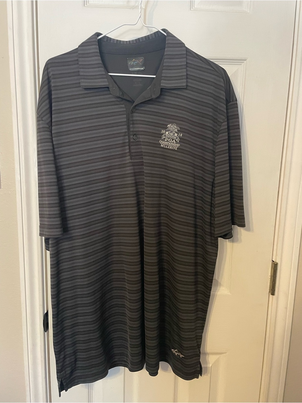 Greg Norman Collection Black and Charcoal Striped Polo